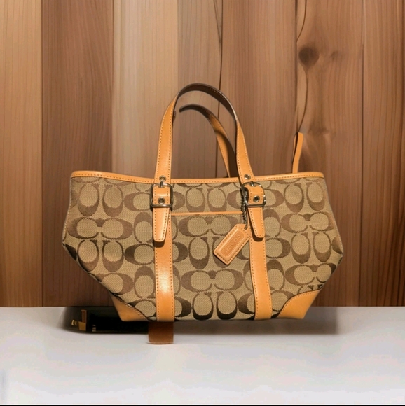 Coach Tan and Brown Signature Tote Bag - Picture 1 of 8